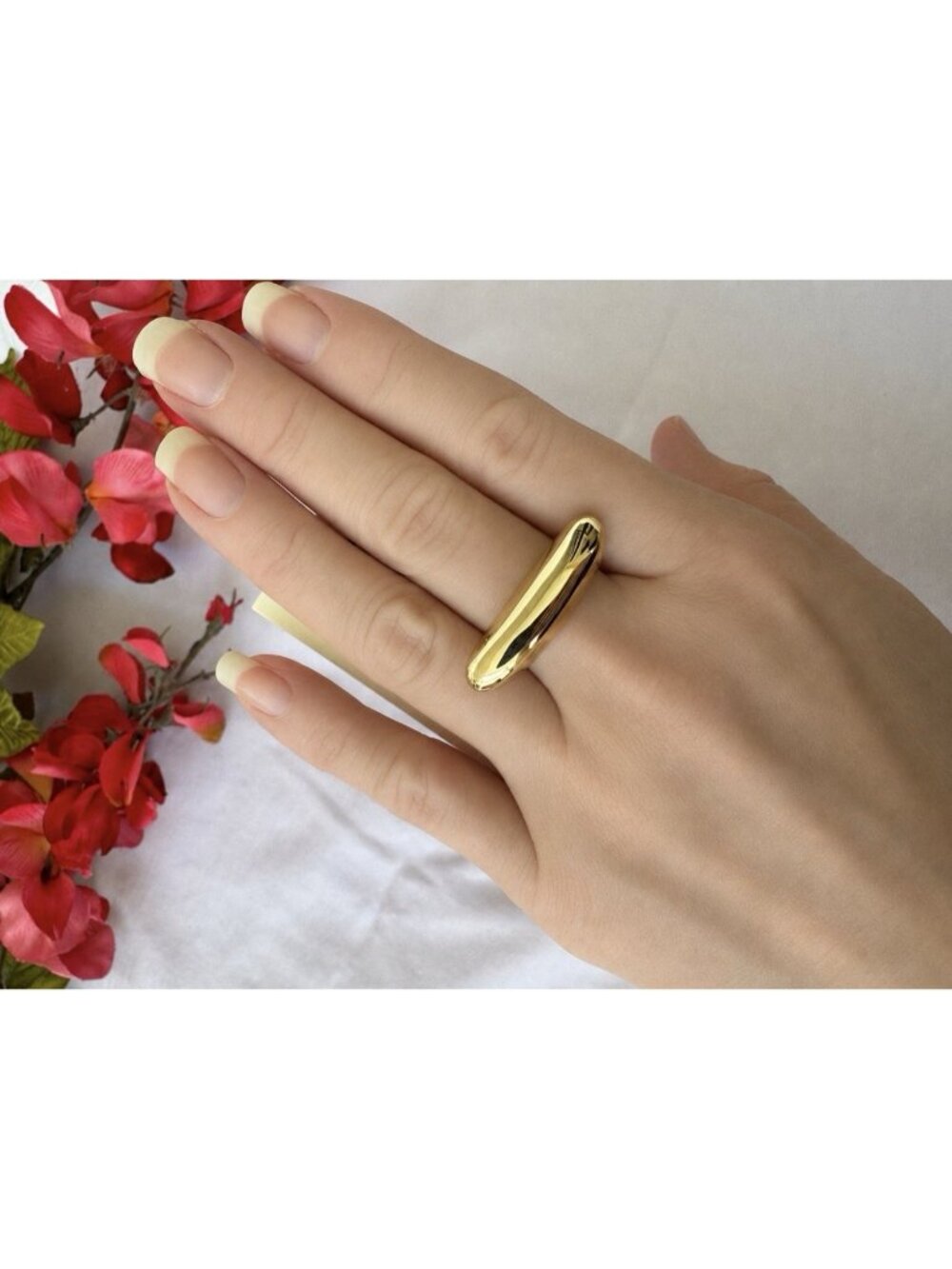 Open Edit Gold Tone Wide Long Bar Band Ring Accent Nickel Free Size 8 NWT Nord
